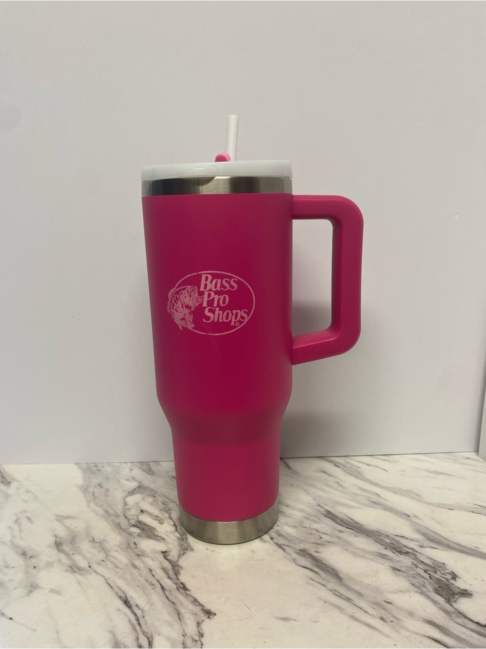 Bass Pro Shops Bright Pink Insulated Travel Tumbler with Handle